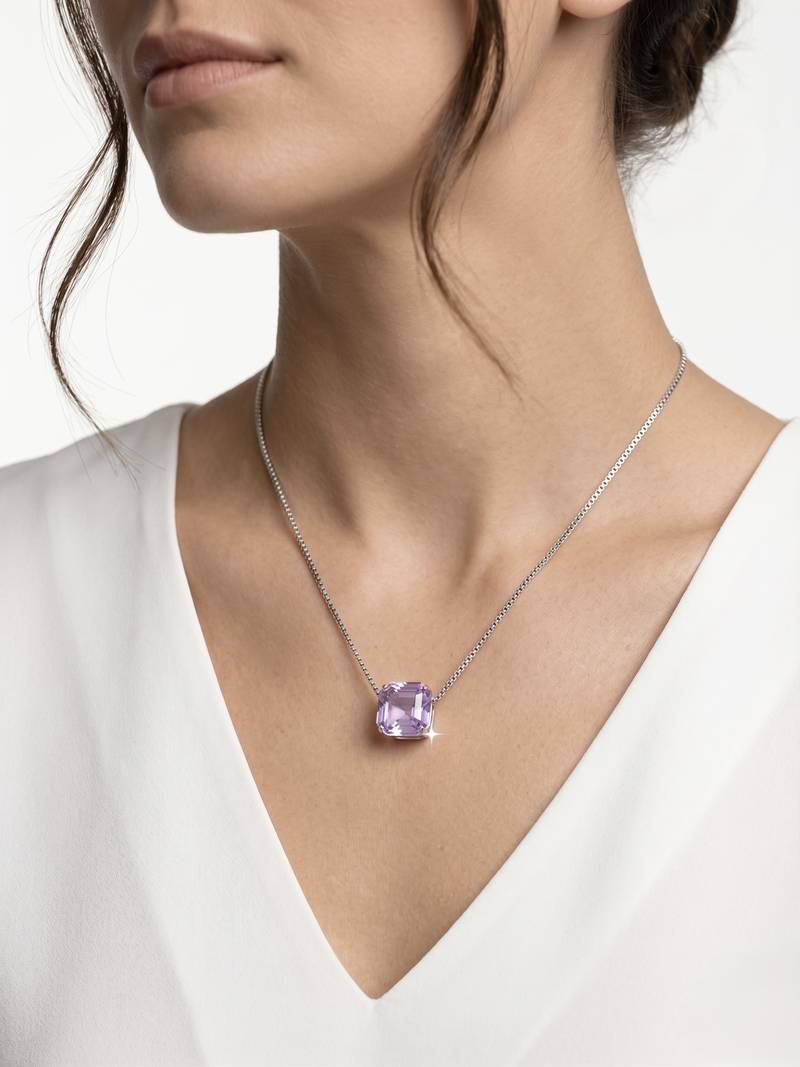 925 sterling silver emerald-cut purple solitaire pendant necklace for women