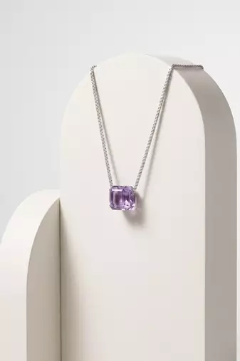 925 sterling silver emerald-cut purple solitaire pendant necklace for women