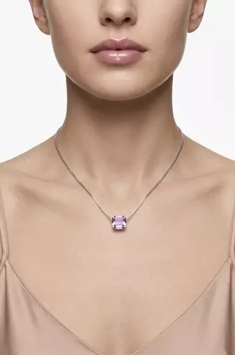 925 sterling silver emerald-cut purple solitaire pendant necklace for women