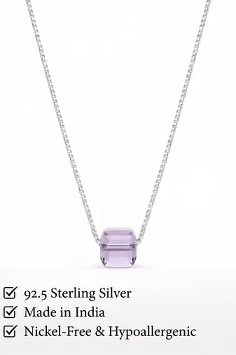 925 sterling silver emerald-cut purple solitaire pendant necklace for women