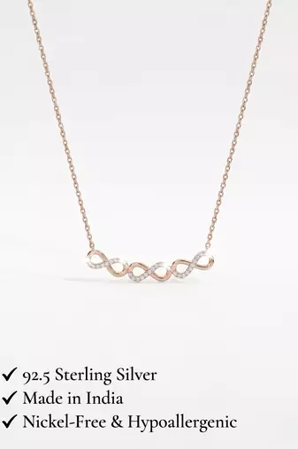 925 sterling silver rose gold double infinity cubic zirconia necklace for women