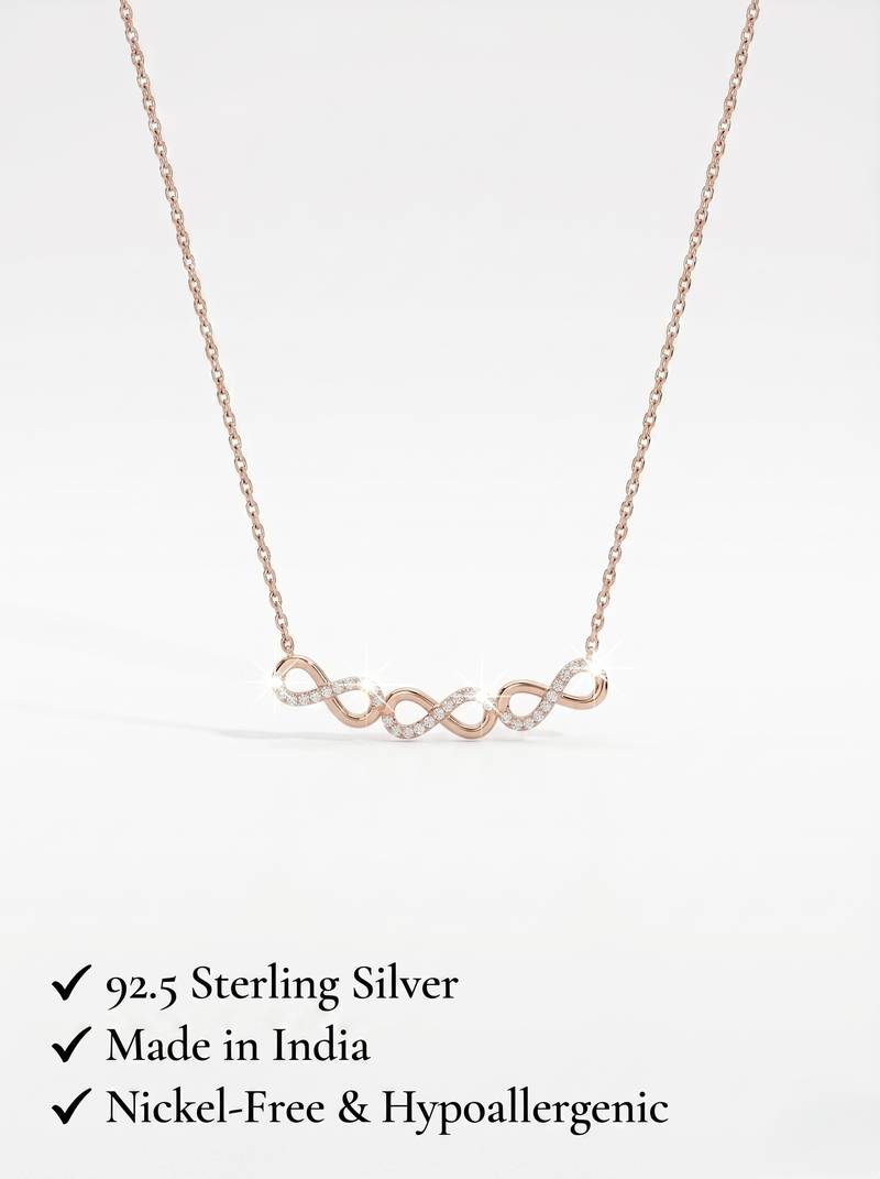 925 sterling silver rose gold double infinity cubic zirconia necklace for women