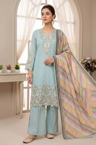 sky blue color embroidery sequences work georgette salwar suit
