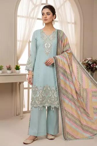 sky blue color embroidery sequences work georgette salwar suit