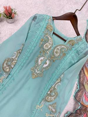 sky blue color embroidery sequences work georgette salwar suit 2
