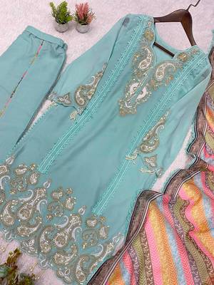 sky blue color embroidery sequences work georgette salwar suit 3