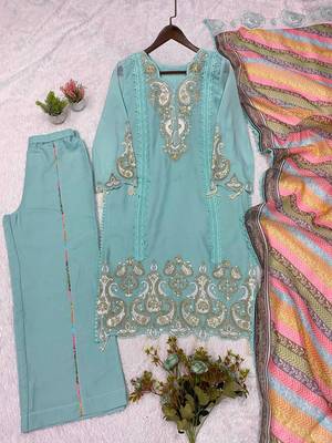 sky blue color embroidery sequences work georgette salwar suit 5