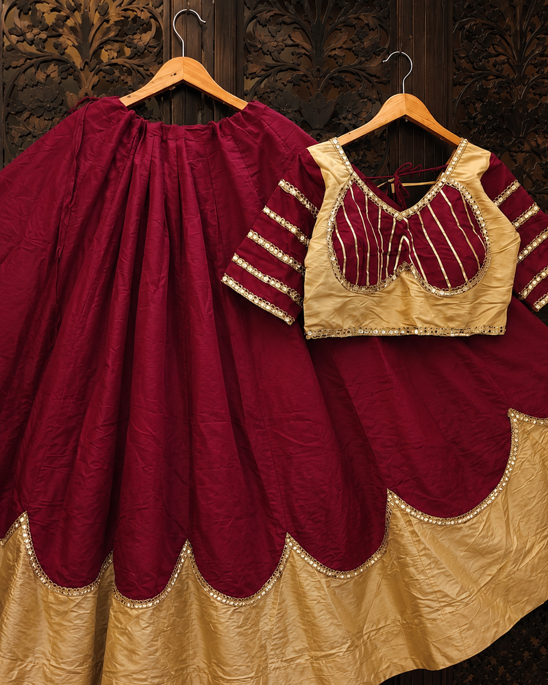 Maroon Lace Work Roman silk_Blend Lehenga Choli