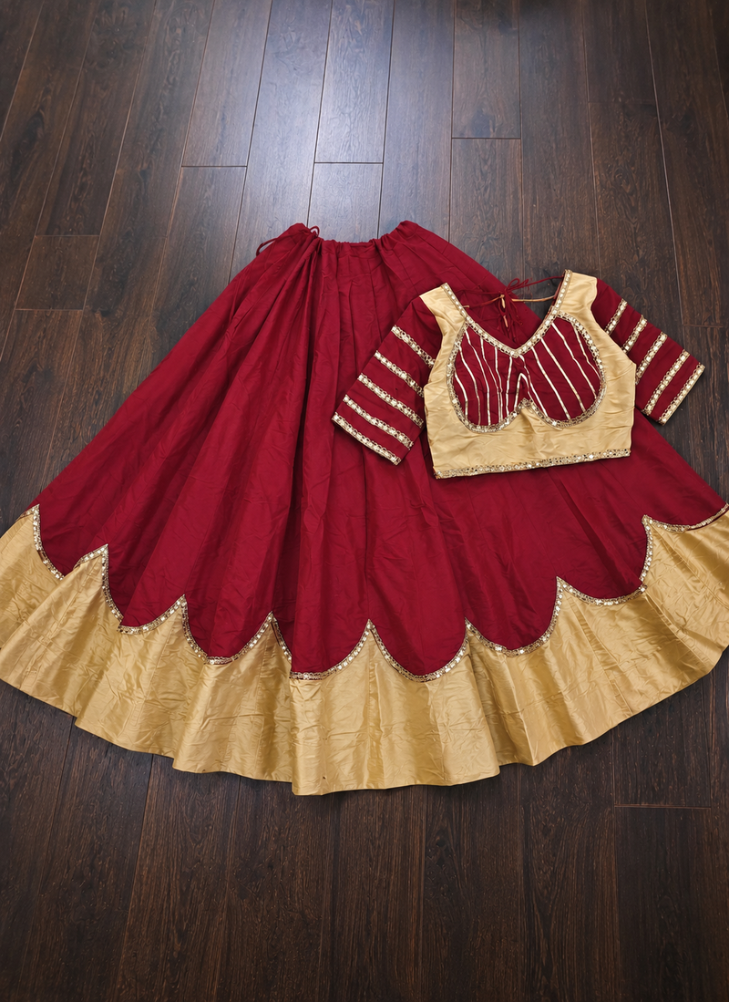 Maroon Lace Work Roman silk_Blend Lehenga Choli