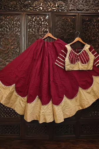 Maroon Lace Work Roman silk_Blend Lehenga Choli