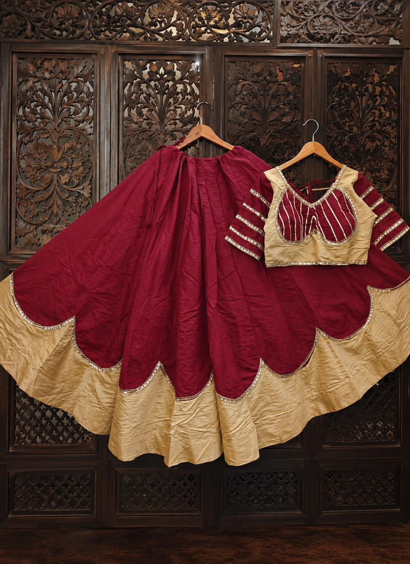 Maroon Lace Work Roman silk_Blend Lehenga Choli