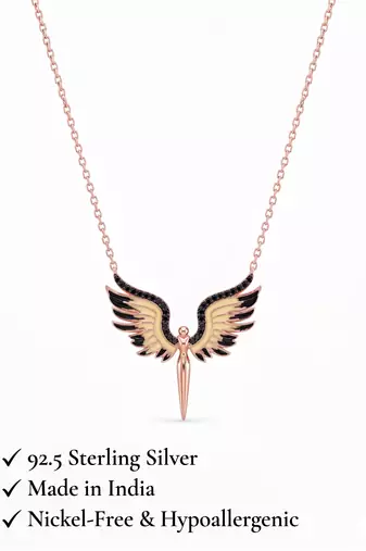 925 sterling silver rose gold angel wings pendant necklace for women