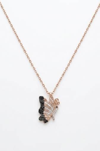 925 sterling silver black butterfly pendant necklace for women