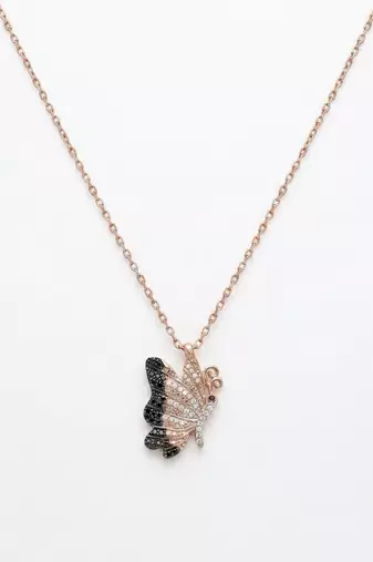 925 sterling silver black butterfly pendant necklace for women