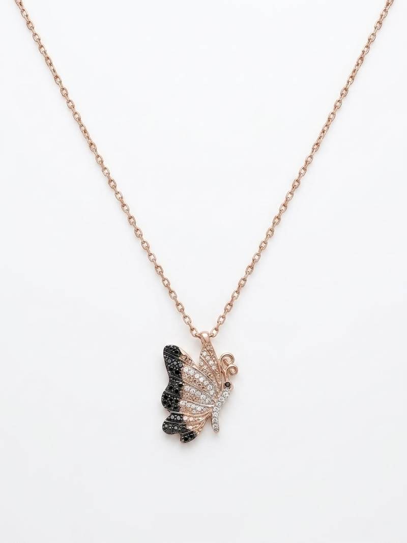 925 sterling silver black butterfly pendant necklace for women
