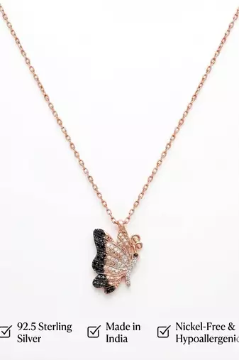 925 sterling silver black butterfly pendant necklace for women