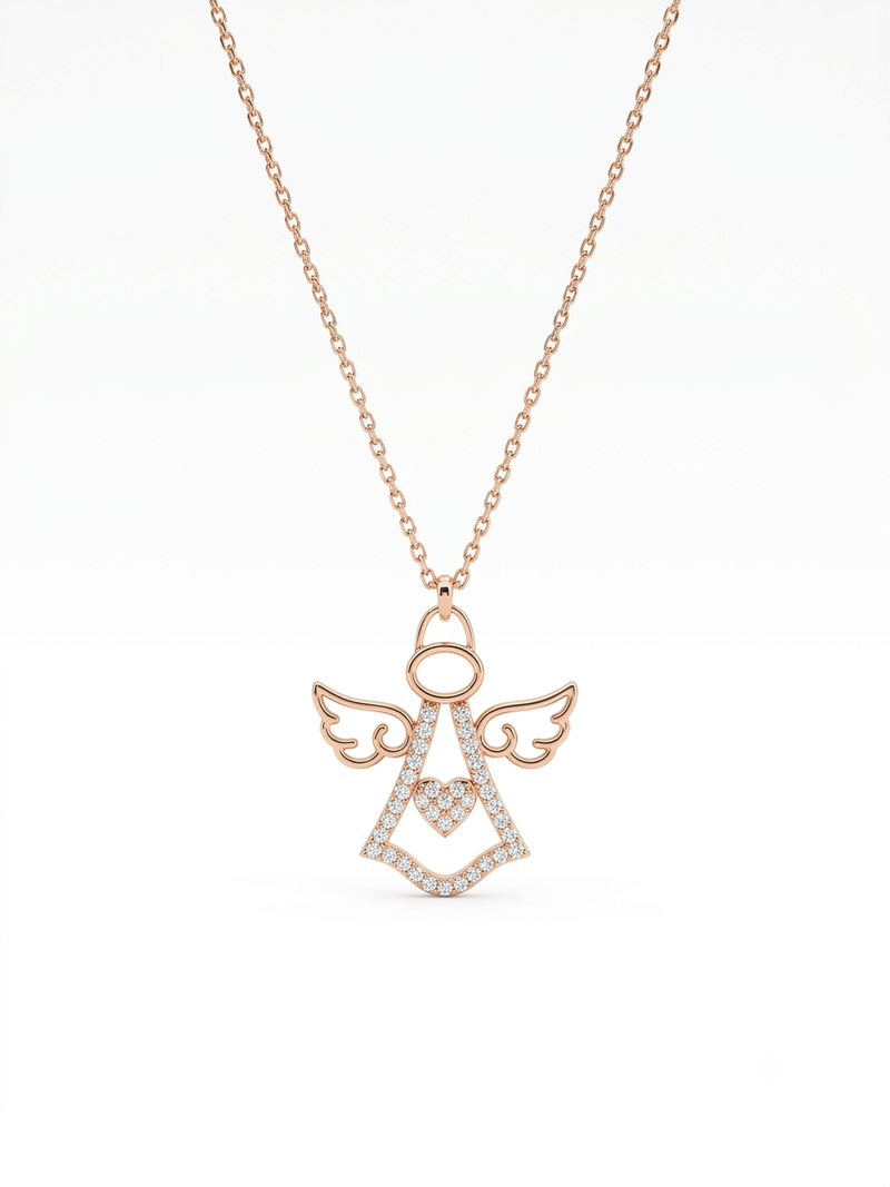 925 sterling silver heart angel pendant necklace for women