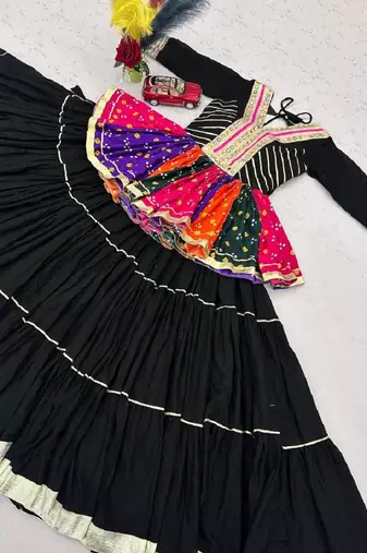Navratri Multicolour Gamthi Work Kediya Lehenga Choli