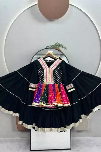 Navratri Multicolour Gamthi Work Kediya Lehenga Choli