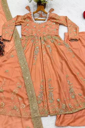 Pink star georgette embroidered lehenga set