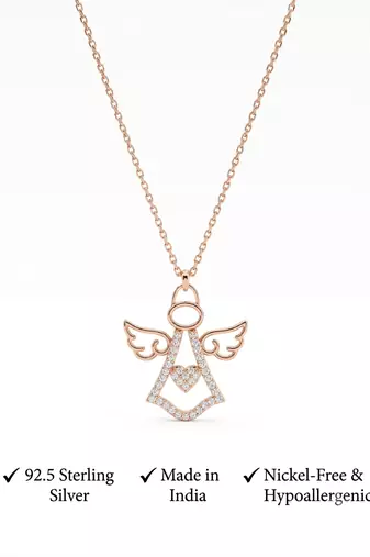 925 sterling silver heart angel pendant necklace for women