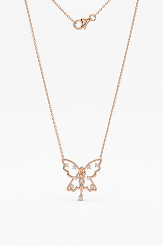 925 sterling silver dainty rose gold butterfly fairy pendant necklace for women