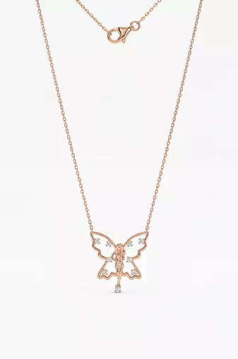 925 sterling silver dainty rose gold butterfly fairy pendant necklace for women