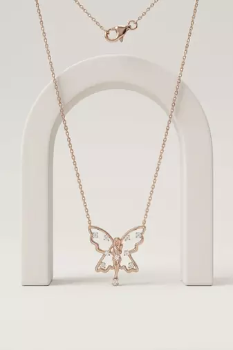 925 sterling silver dainty rose gold butterfly fairy pendant necklace for women