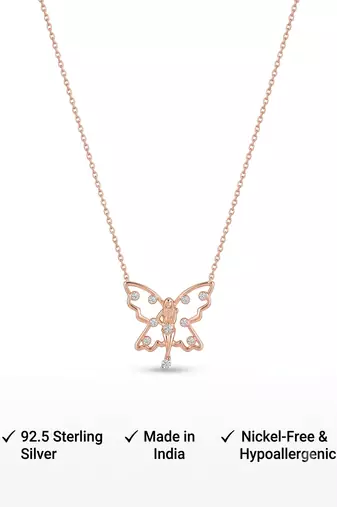 925 sterling silver dainty rose gold butterfly fairy pendant necklace for women
