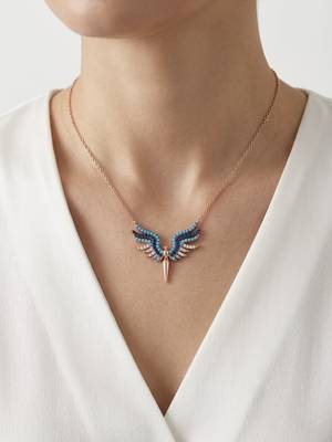 925 sterling silver rose gold turquoise & sapphire blue winged necklace for women 1