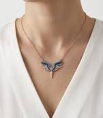 925 sterling silver rose gold turquoise & sapphire blue winged necklace for women