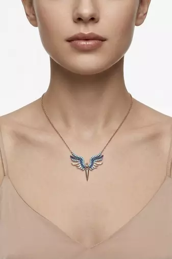925 sterling silver rose gold turquoise & sapphire blue winged necklace for women