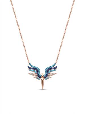 925 sterling silver rose gold turquoise & sapphire blue winged necklace for women 3