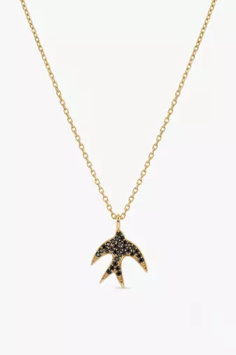 925 sterling silver sparkling black spinel bird pendant necklace for women