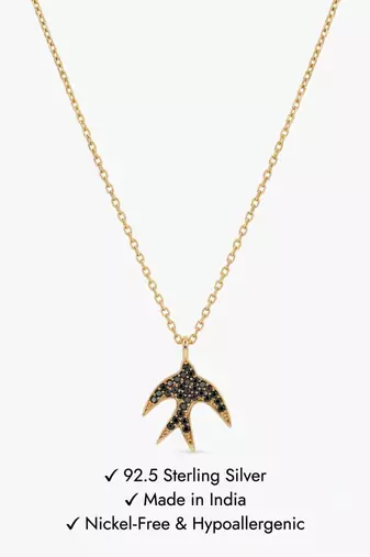 925 sterling silver sparkling black spinel bird pendant necklace for women