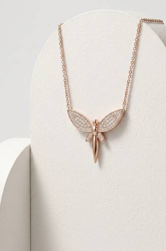 925 sterling silver rose gold pavé dragonfly pendant necklace for women