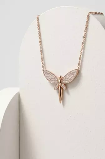 925 sterling silver rose gold pavé dragonfly pendant necklace for women