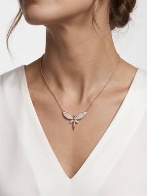 925 sterling silver rose gold pavé dragonfly pendant necklace for women 2