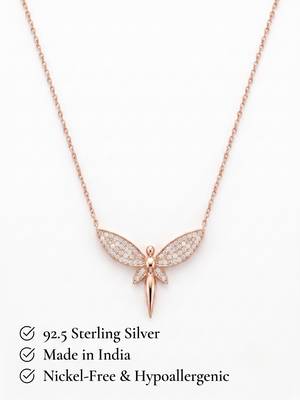 925 sterling silver rose gold pavé dragonfly pendant necklace for women 3
