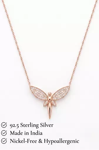 925 sterling silver rose gold pavé dragonfly pendant necklace for women