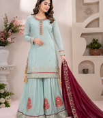 sky blue color embroidery sequences work georgette salwar suit