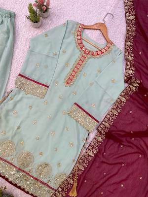 sky blue color embroidery sequences work georgette salwar suit 2