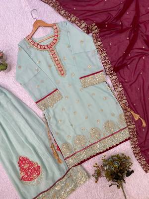 sky blue color embroidery sequences work georgette salwar suit 3
