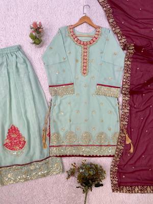 sky blue color embroidery sequences work georgette salwar suit 4