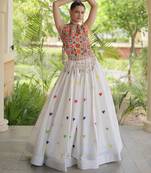 White Navratri Cora Cotton Embroidered Lehenga Set