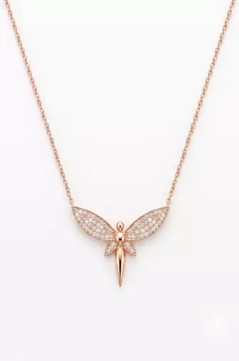 925 sterling silver rose gold pavé dragonfly pendant necklace for women