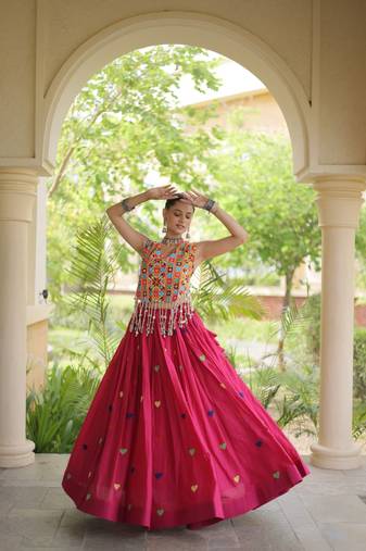 MAROON Navratri Cora Cotton Embroidered Lehenga Set