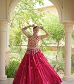 Rani Pink Navratri Cora Cotton Embroidered Lehenga Set
