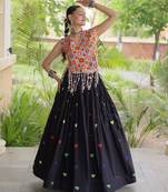 Black Navratri Cora Cotton Embroidered Lehenga Set