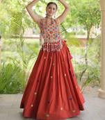 Rust Navratri Cora Cotton Embroidered Lehenga Set